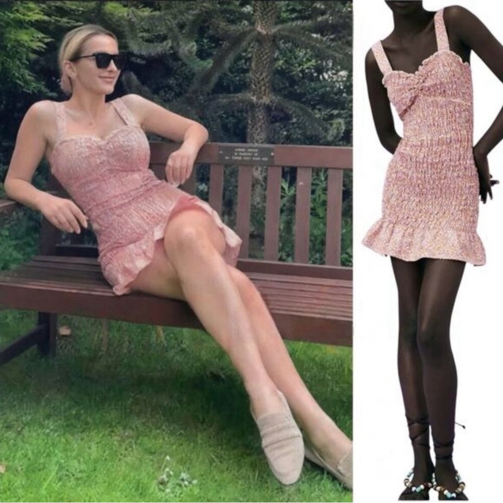 ONE DAY SALE Zara Pink and Orange Sleeveless Ruched Ruffle Dress, size XS